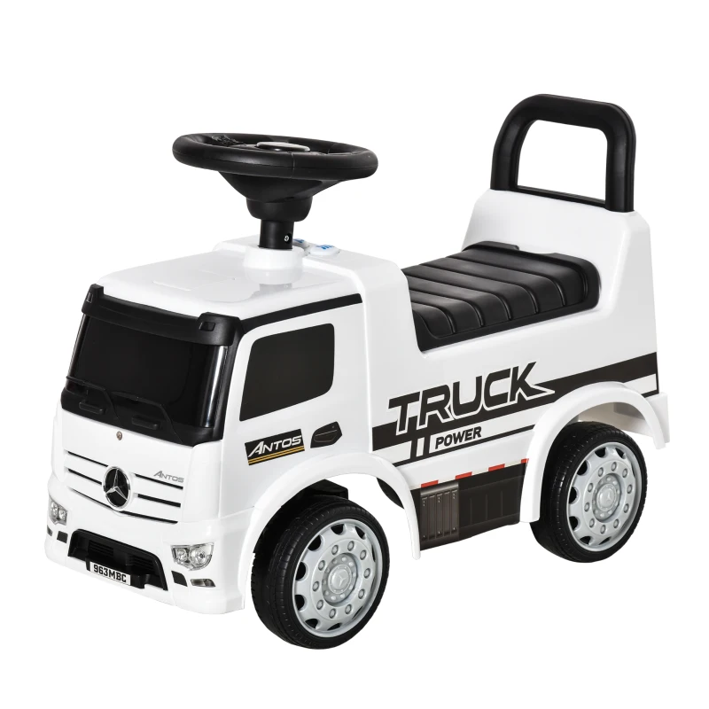 HOMCOM Compatible Kids Ride On Car Truck Mercedes Benz Licensed Toddler Foot To Floor Slider w/Under Seat Storage for 12 - 36 Months White