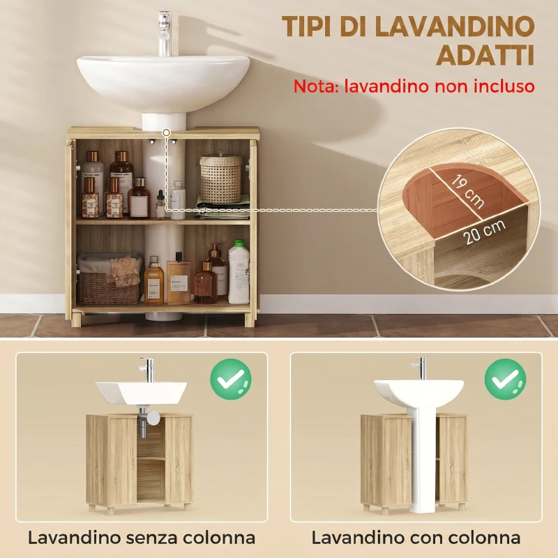 HOMCOM Mobile Sottolavabo, Bagno con Ripiano Regolabile, Push-to-Open Design.