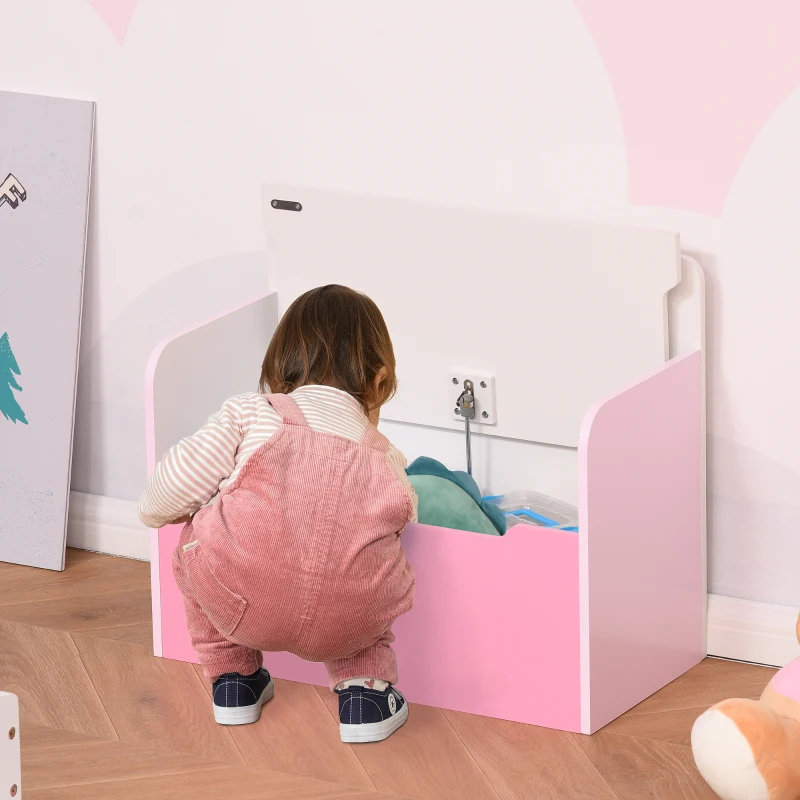 HOMCOM Panca Contenitore con Schienale in Legno per Bambini da 3-6 Anni, 60x30x50 cm, Rosa
