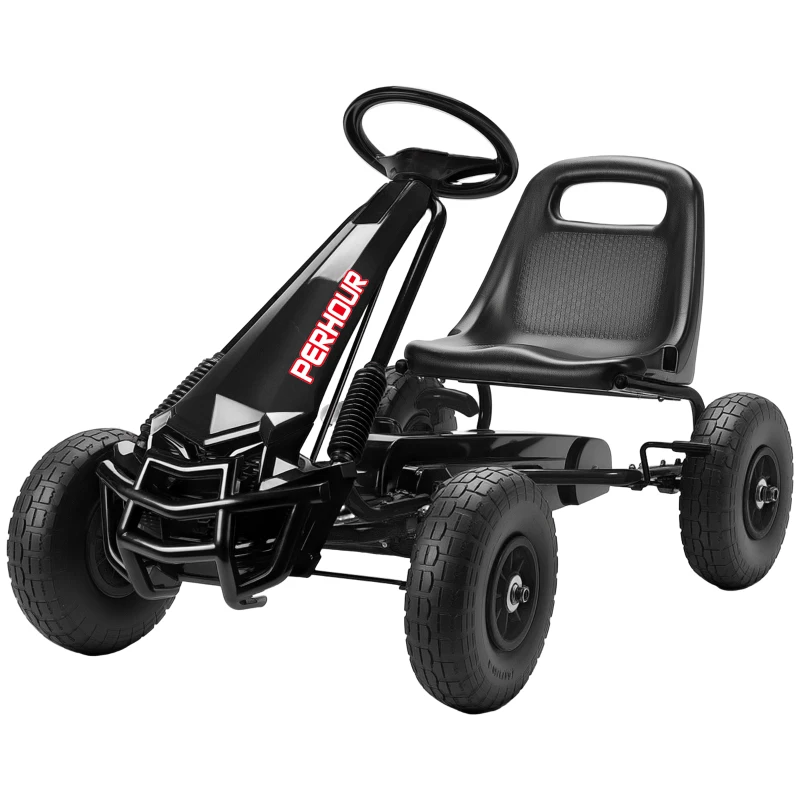 AIYAPLAY Kart à pédales Go-Kart pour enfants siège réglable pneus EVA embrayage manuel et frein 110 x 61 x 62 cm noir