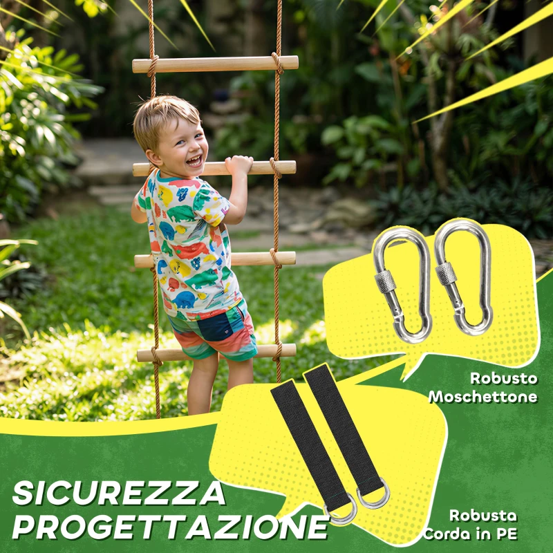 AIYAPLAY Scaletta per Bambini 3-8 Anni a 5 Pioli con Fibbie e Cinghie, in Legno e PE, color Legno