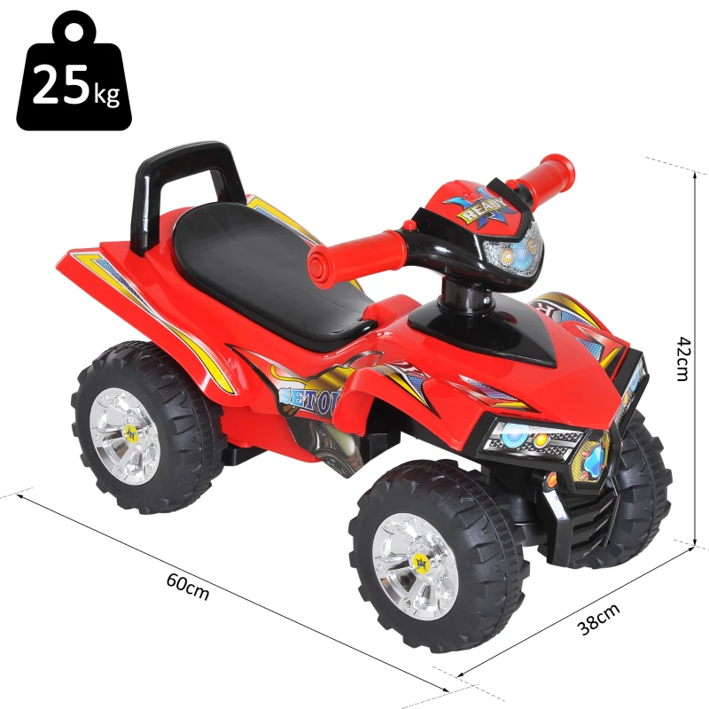 HOMCOM Quad Giocattolo per Bambini con Clacson, Musica e Luci, 60x38x42 cm, in PP Rosso