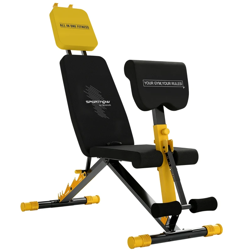 SPORTNOW Adjustable Weight Bench for Home Gym, 300kg Incline Decline Flat Foldable Bench Press with 6 Backrest Positions, Yellow
