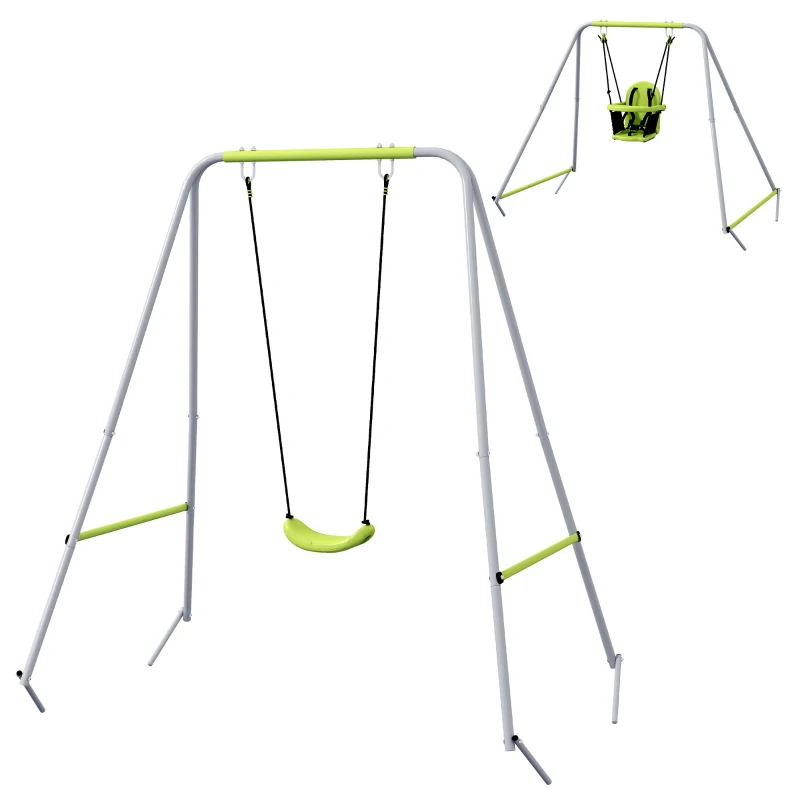 Outsunny Balançoire portique balançoire 2 en 1 pour bébé ceinture de sécurité à 5 points intérieure extérieure vert