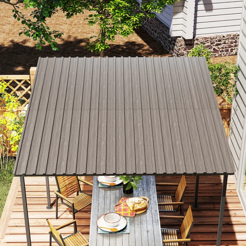 Outsunny Lot de 12 panneaux en acier galvanisé résistant aux intempéries, 129 x 45 cm, effet bois gris clair