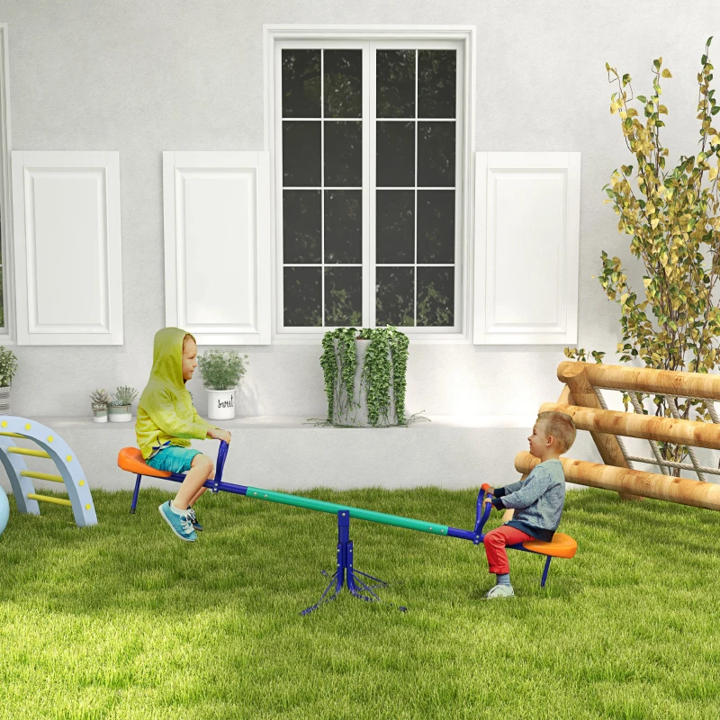 Outsunny Kinderwippe 360° drehbar 2 Sitzer UV-beständig Gartenwippe bis 90kg mit Griff 3-zackig Stützbeinen für Kinder 3-8 Jahre