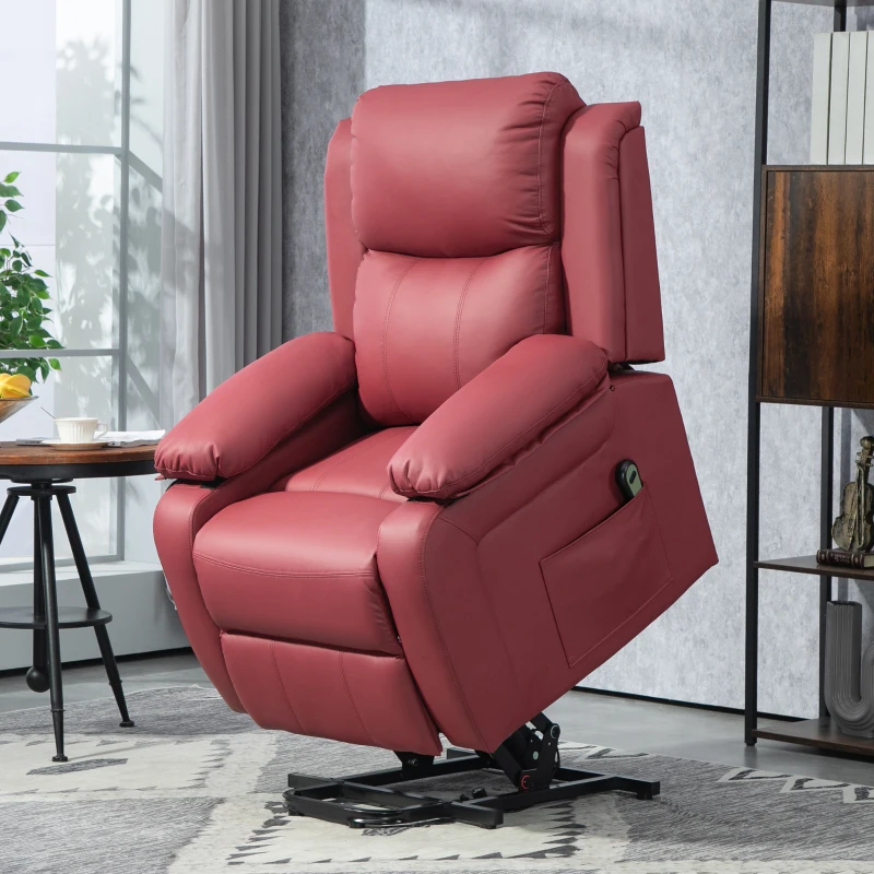 HOMCOM Poltrona Alzapersona Reclinabile con Poggiapiedi e Telecomando, in Pelle PU, 76x90x105 cm, Rosso
