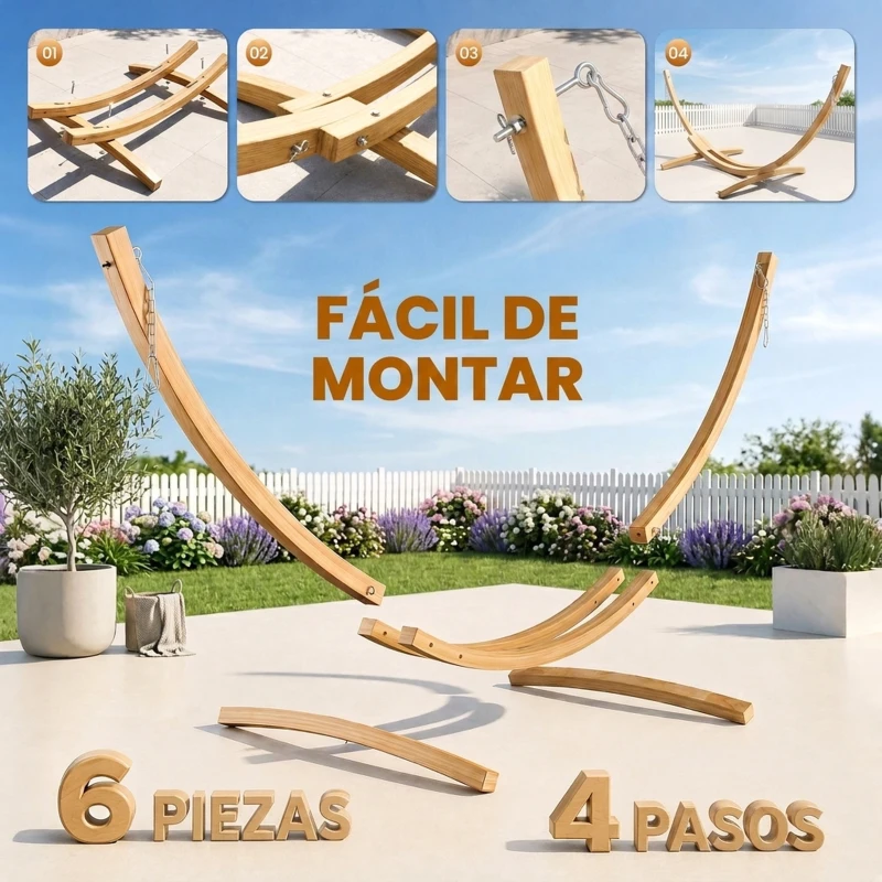 Outsunny Soporte para Hamaca de Madera 325x120x118 cm Estructura para Hamaca Carga Máx. 120 kg para Jardín Terraza Interiores y Exteriores Natural
