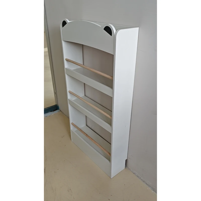 AIYAPLAY Estante Montessoriana Infantil 3-8 Anos em Forma de Urso com 4 Prateleiras em Madeira, 50x15x97 cm, Branco