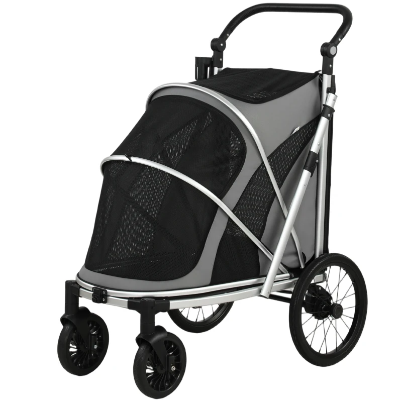 PawHut Dog Stroller, Easy Folding Pet Stroller for Small and Medium Dogs with Shock Absorption, Maximum Load 20 kg, Grey
