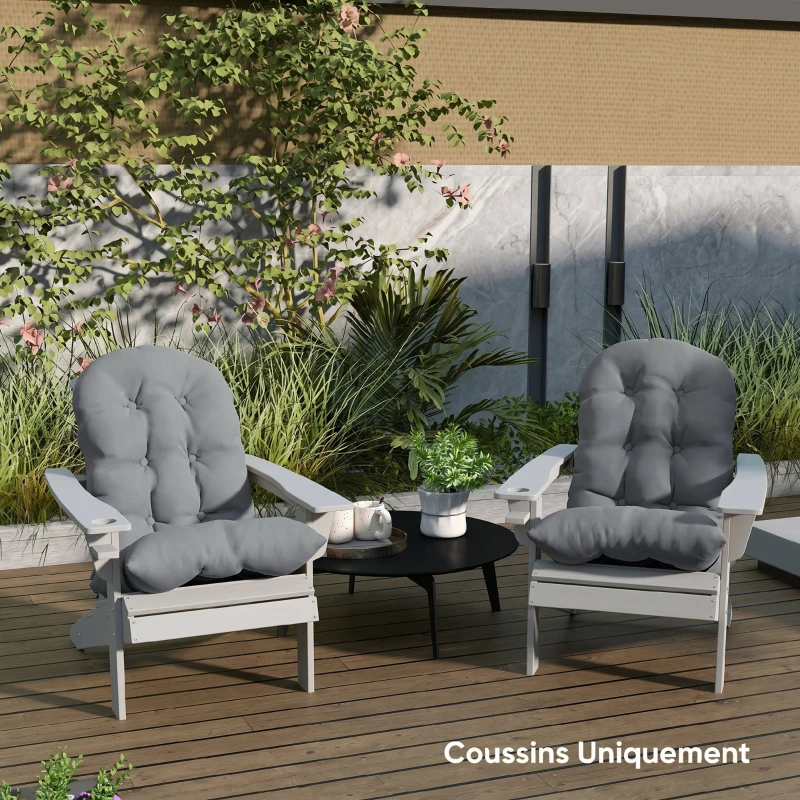 Outsunny Lot de 2 Coussin de Siège pour Chaise Adirondack avec Attaches Sécurisées, Design Capitonné Doux et Épais, Gris