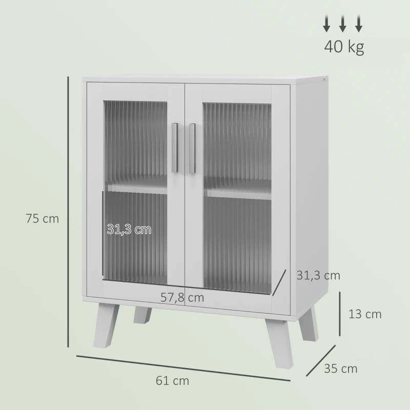 HOMCOM Aparador de 2 Puertas Aparador de Salón con 2 Estantes Puertas Transparentes para Cocina Entrada Blanco 61x35x75 cm