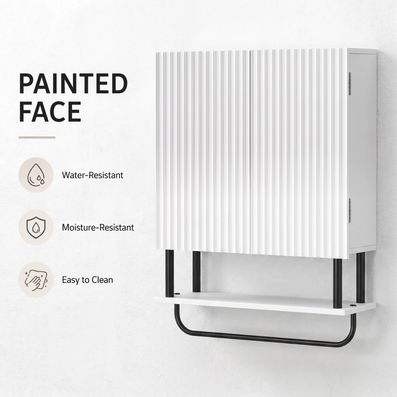 HOMCOM Bathroom Wall Cabinet Modern Space Saver Wall Mounted Cabinet Doors Storage White