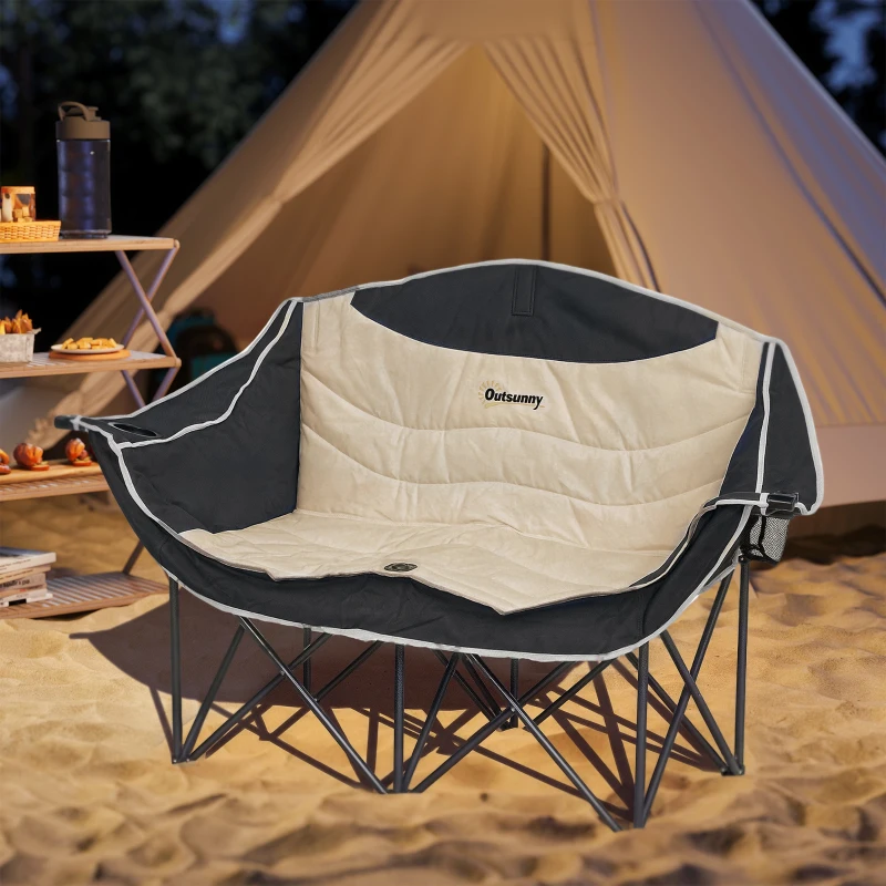 Outsunny Double Camping Chair for Adults with Armrests 250kg Capacity Khaki