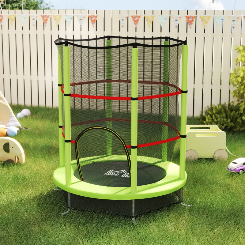 HOMCOM Trampoline pour enfant filet de sécurité porte zippée 6 poteaux rembourrés charge max. 45 kg Ø 1,40 x 1,90H m vert