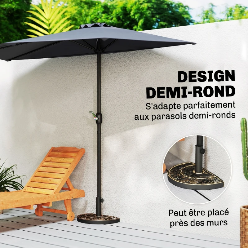 Outsunny Pied de parasol base de lestage parasol demi-cercle poids net 9 kg résine imitation fonte motif fleur bronze