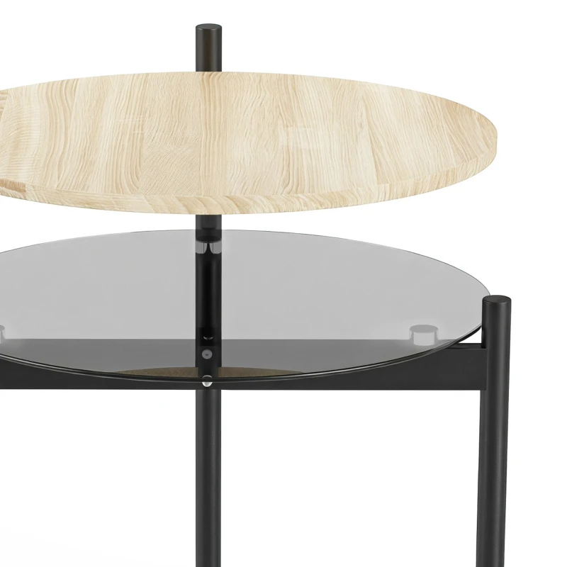 HOMCOM Ronde bijzettafel met open glazen legplank voor kleine ruimtes, 41,8 x 39,8 x 53,5 cm, eiken