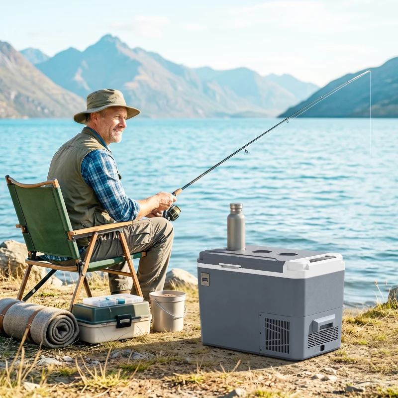 Outsunny Glacière Électrique Voiture 25L, Contrôle via Application, Modes MAX & ECO, 12V/240V, -20 à 20 °C, 58x33x38,3cm, Gris