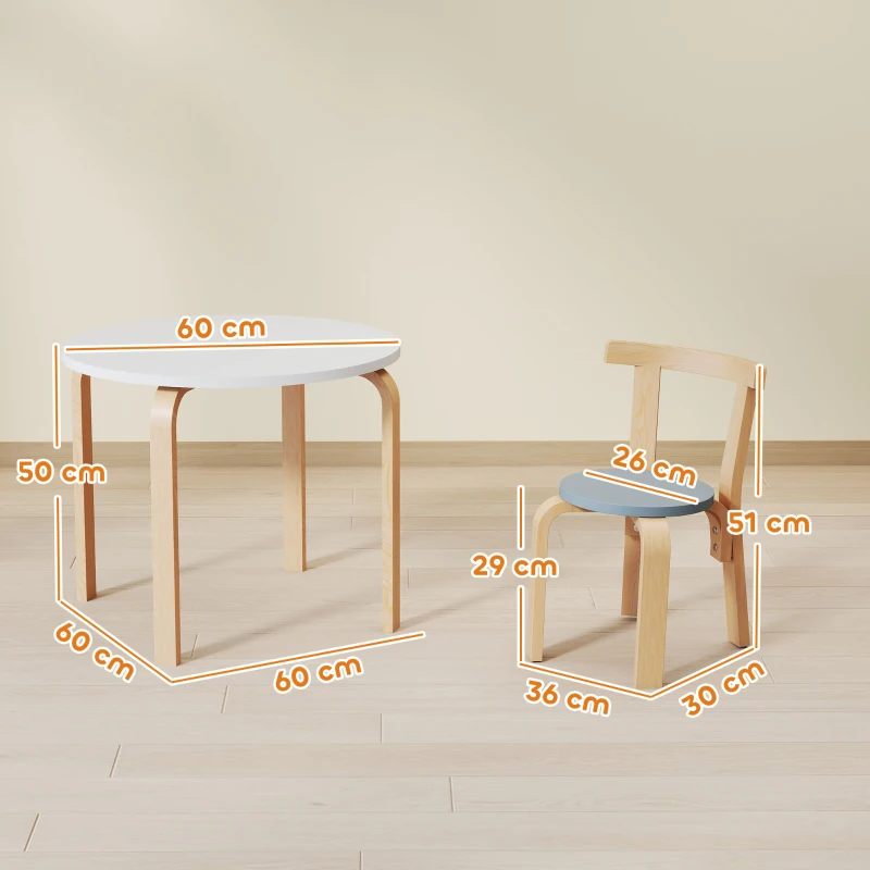 AIYAPLAY 5-delig kindertafel- en stoelset, licht massief hout, meerkleurig