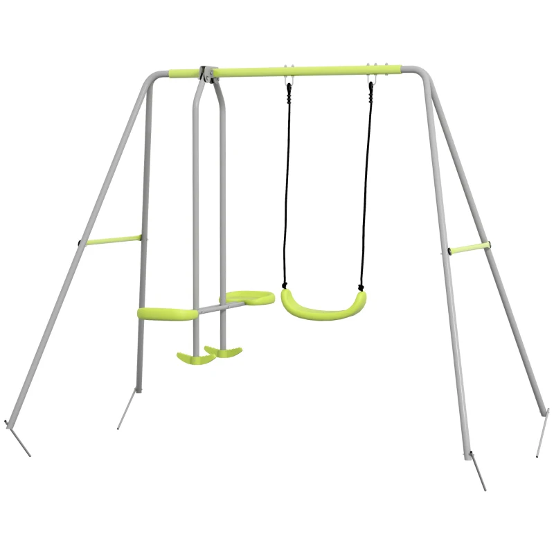 Outsunny Columpio para Niños Columpio Jardín Exterior con 1 Columpio Simple 1 Planeador y Anti-UV 255x160x180 cm Gris y Verde