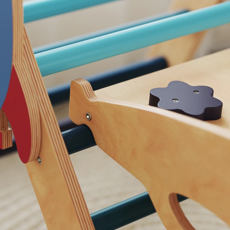 AIYAPLAY Triângulo de Escalada Montessori 7 em 1 Estrutura de Escalada de Madeira Tema de Foguete Azul