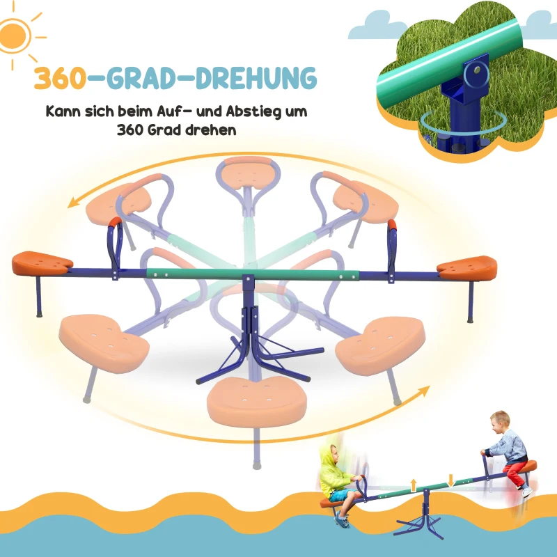 Outsunny Kinderwippe 360° drehbar 2 Sitzer UV-beständig Gartenwippe bis 90kg mit Griff 3-zackig Stützbeinen für Kinder 3-8 Jahre