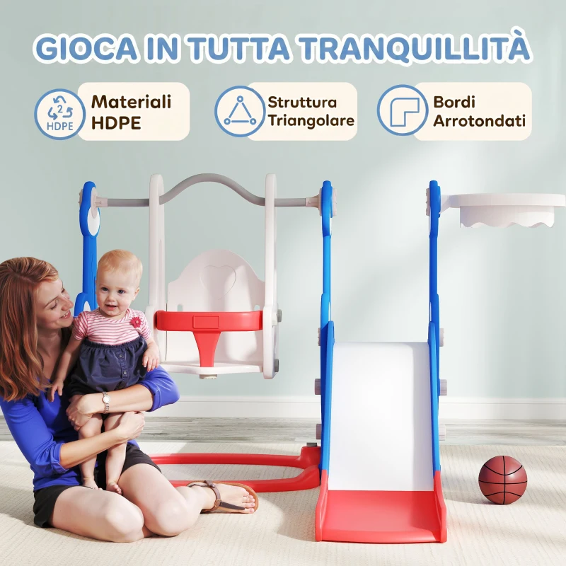 AIYAPLAY Scivolo per Bambini 4 in 1 con Altalena, Scaletta da Arrampicata e Cestino da Basket, 18-48 Mesi, Blu scuro