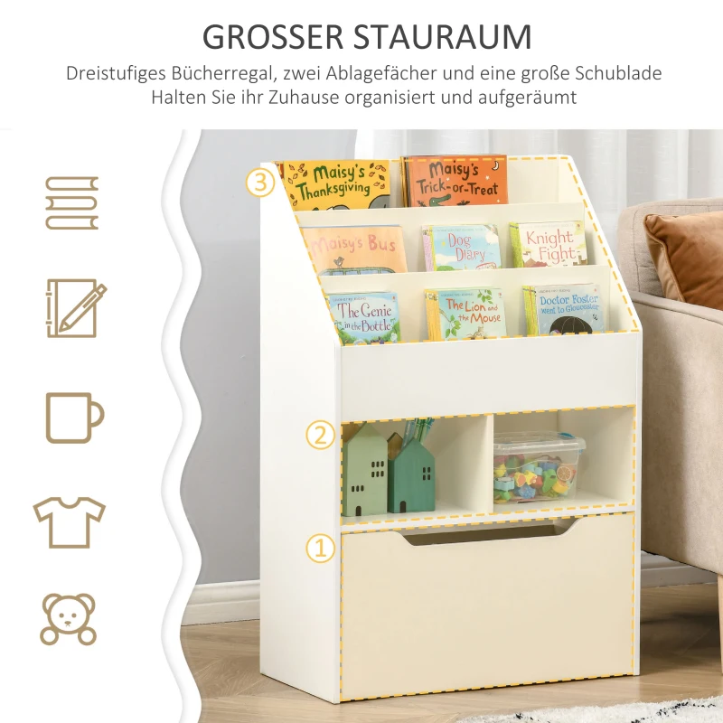 HOMCOM Kinderrek met Lade, Boekenkast met Vakken, 60 x 29,9 x 90 cm, Wit