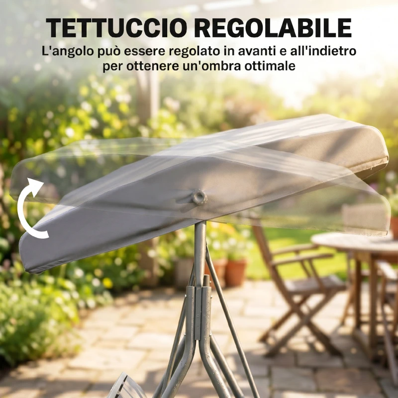 Outsunny Columpio de Jardín Exterior de 3 Plazas con Toldo Reclinable, Balancín de Jardín Exterior con Respaldo Transpirable y Marco de Acero, para Terraza Balcón, 175x118x159 cm, Gris