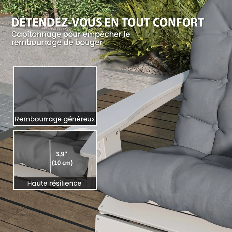 Outsunny Lot de 2 Coussin de Siège pour Chaise Adirondack avec Attaches Sécurisées, Design Capitonné Doux et Épais, Gris