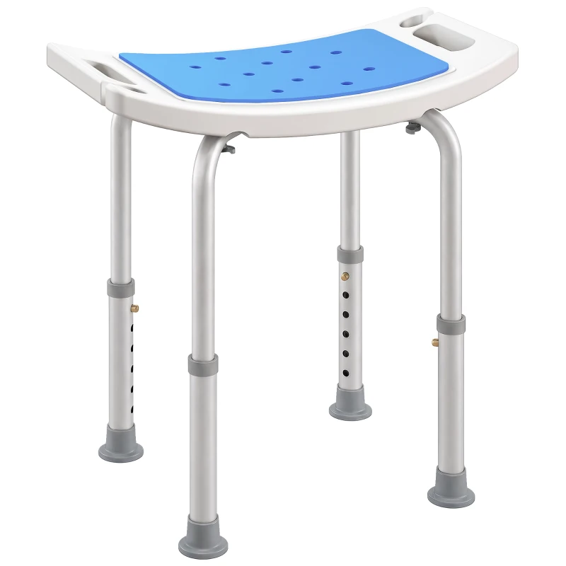 HOMCOM Taburete de Ducha Silla de Baño con Altura Ajustable en 6 Niveles Diseño Antideslizante para Ancianos o Movilidad Reducida 52x30x39-51 cm