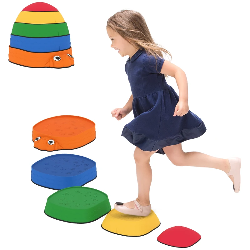 AIYAPLAY Balanciersteinen voor Kinderen 5 Stuks Antislip Stapelbaar 2-8 Jaar voor Binnen Buiten