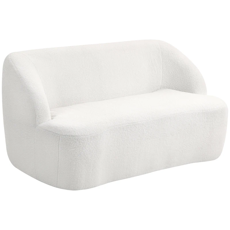 HOMCOM 2-zitsbank, vloeiend ontwerp, stoffen bank met fleece bekleding, voor woonkamer, slaapkamer, thuiskantoor, Crème wit(m-10)