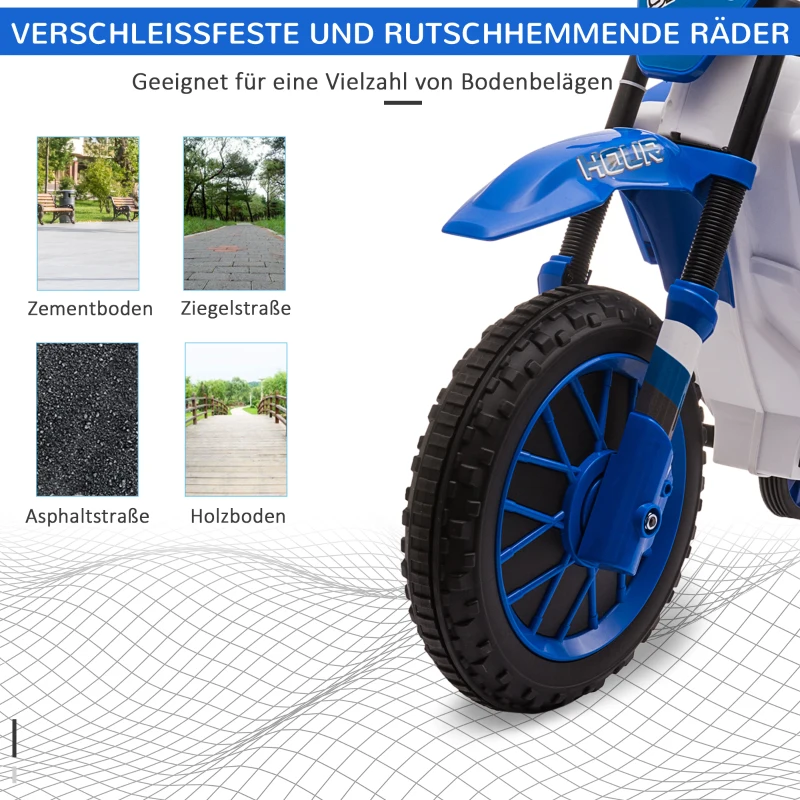 HOMCOM kindermotorfiets, elektrische motorfiets, 45 minuten rijtijd, met trainingswielen, vanaf 3 jaar, blauw+wit, 106,5 x 51,5 x 68 cm