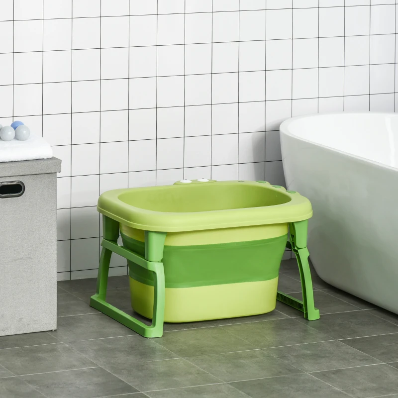 HOMCOM Vaschetta Bagnetto Pieghevole per Bimbi 0-6 Anni in Plastica Antiscivolo Verde, 75.3x55.4x43cm