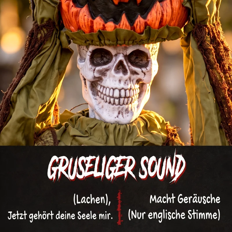 HOMCOM Geanimeerd pop-up pompoen-skelet, 173 cm, griezelige Halloween-decoratie met licht, geluid- en aanraakactivatie