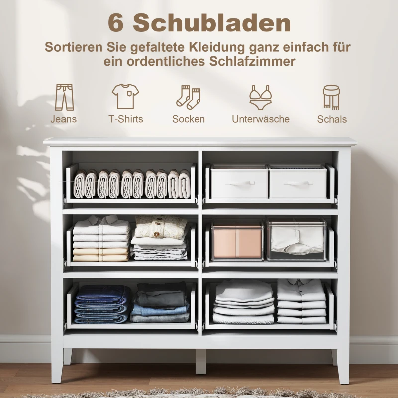 HOMCOM Commode dressoir met 6 lades modern opbergmeubel voor woonkamer slaapkamer hal 100 x 40 x 78 cm Wit