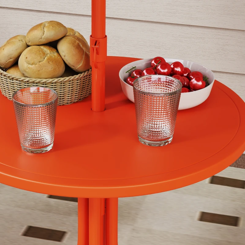 AIYAPLAY Salon de jardin enfant, table enfant avec 2 chaises pliantes et parasol Ø 100 cm, motif animal, orange