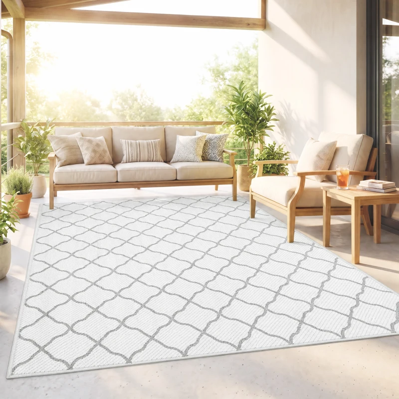 Outsunny Outdoor Tapijt Robuust Weerbestendig Tapijt met Netpatroon 182 x 274 cm Grijs