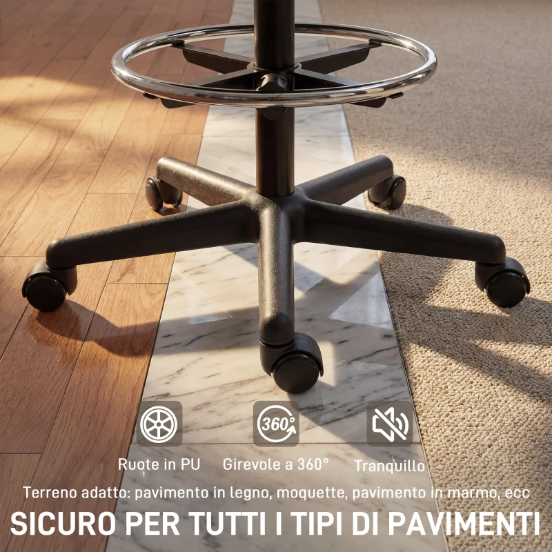 HOMCOM Sedia Ufficio Ergonomica Girevole in Rete Traspirante con Anello Poggiapiedi e Altezza Regolabile, Nero