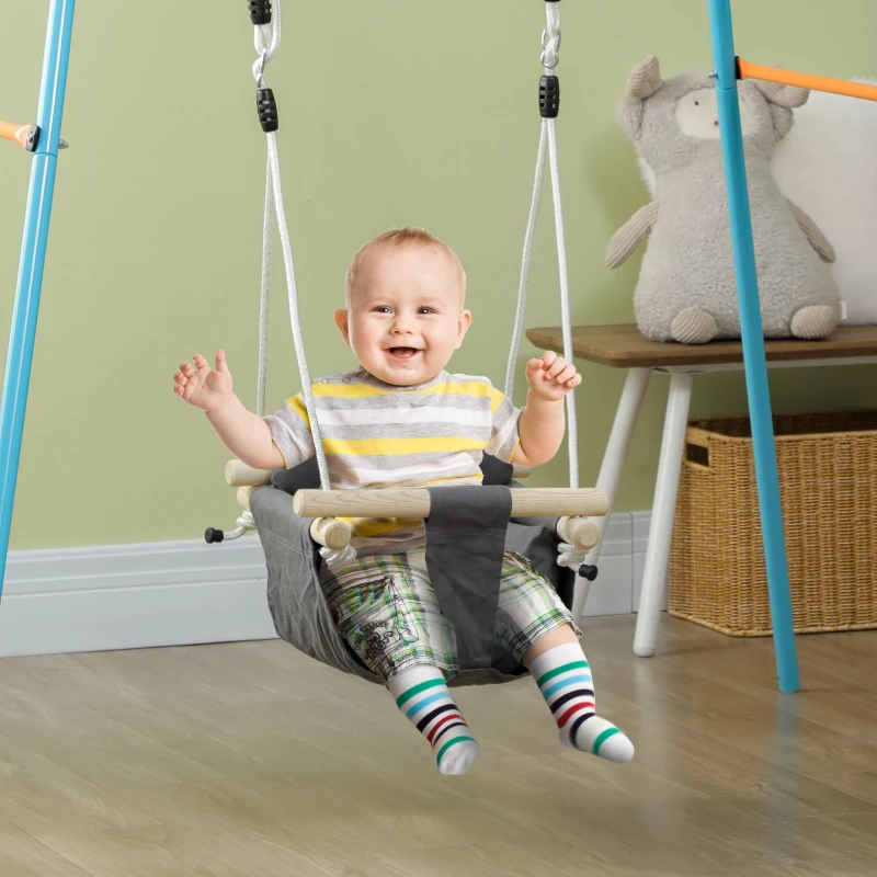 AIYAPLAY Balançoire bébé corde réglable de 110 à 180 cm avec barre de sécurité mousqueton anneaux gris foncé