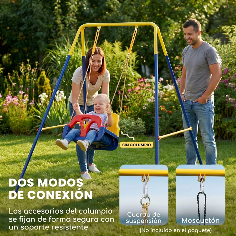AIYAPLAY Estructura de Columpio Infantil Plegable con 2 Ganchos 4 Estacas Resistente para 50 kg Forma A 128x155x157 cm Azul