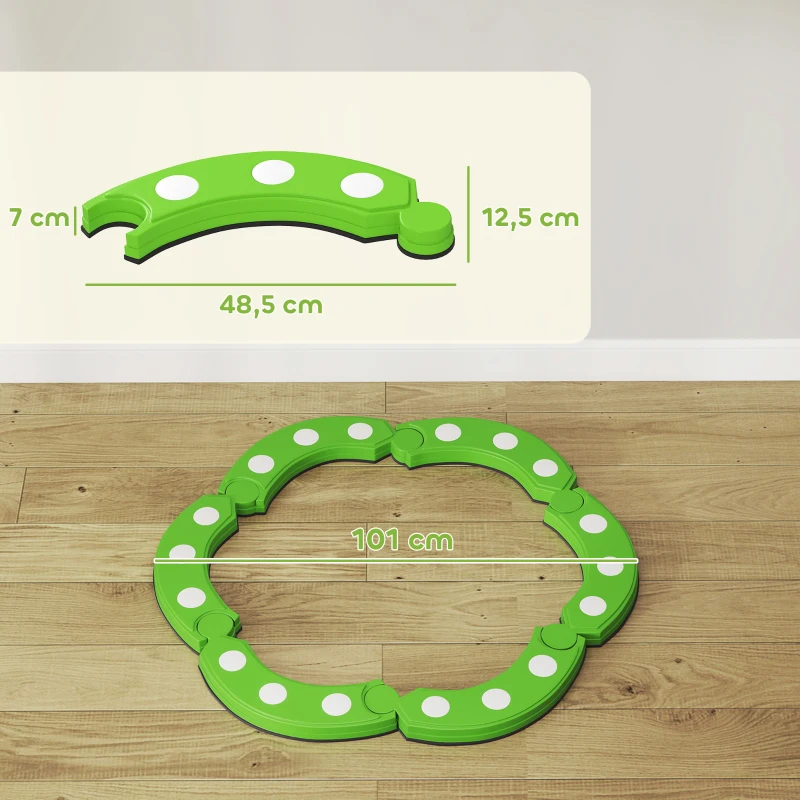 AIYAPLAY Balancebalk, 6 gebogen segmenten, sensorische verhogingen, 50 kg draagvermogen, Groen