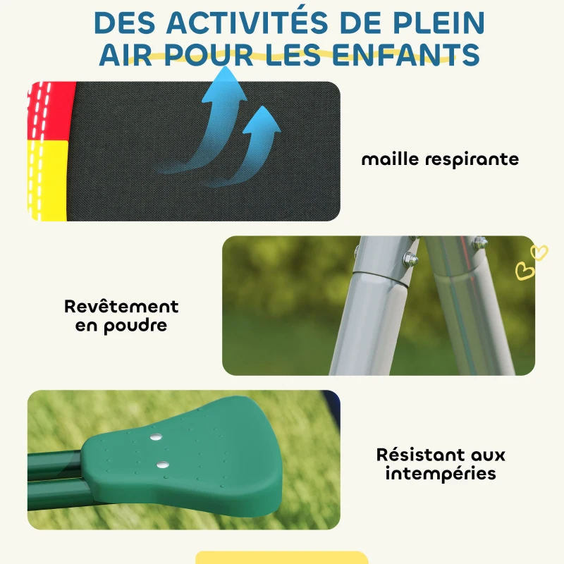 AIYAPLAY Balançoire Portique Enfants 5 en 1 avec Toboggan, 3 Balançoire, Face à Face, Hauteur Réglable, 3-8 ans, Multicolore