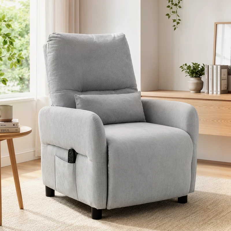 HOMCOM Fauteuil Inclinable de Massage par Vibration et Chauffage, Fauteuil de Relaxation en Tissu Éponge Bouclé, Gris