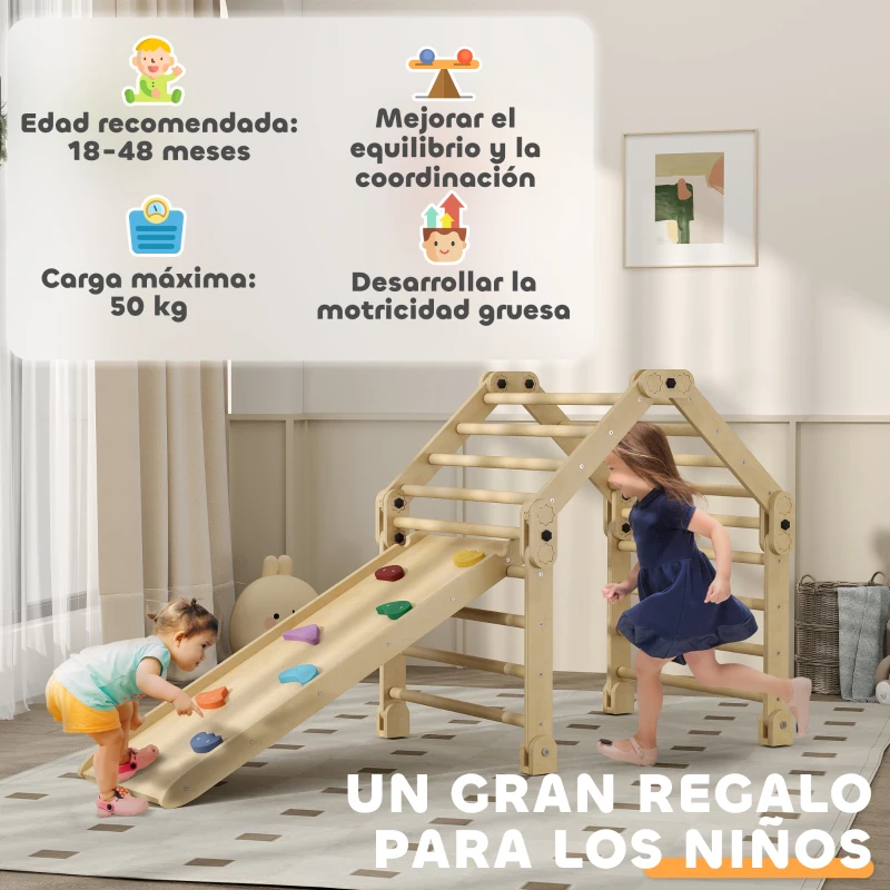 AIYAPLAY Escalada para Niños de 18-48 Meses 3 en 1 con Rampa para Deslizarse o Escalar 175x70x89 cm Multicolor