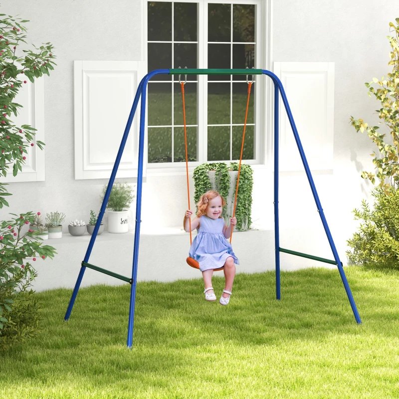 Outsunny Baloiço 2 em 1 com 1 Assento para Crianças 1 Assento para Bebés e Cinto de Segurança 180x160x182 cm Laranja