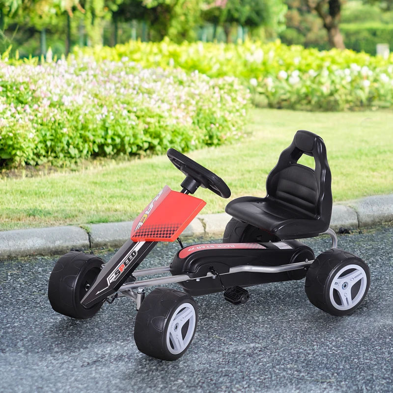HOMCOM Coche de Pedales Go Kart con Asiento Ajustable Carga 30kg Go Kart Racing Deportivo para Niños 3 Años Juguete Exterior 80x49x50cm Acero