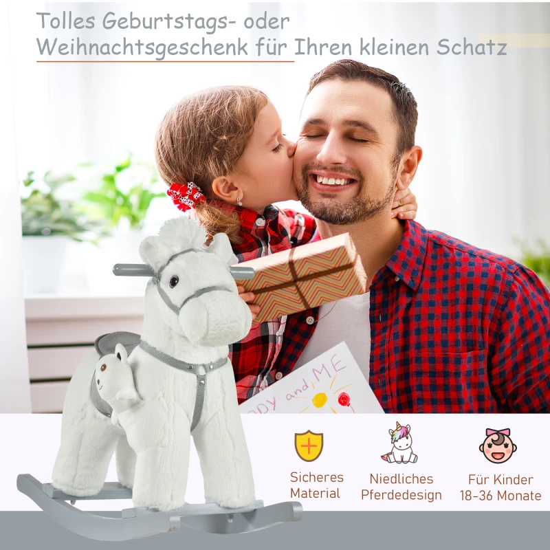 HOMCOM hobbelpaard voor kinderen baby schommeldier hert met dierengeluiden speelgoed handgrepen voor 18-36 maanden pluche wit 65 x 26 x 55 cm