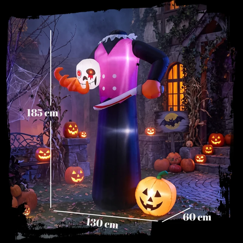 Outsunny 6 FT Halloween Inflatable Headless Skeleton, Blow Up Halloween Skeleton Decoration with LED Lights for Indoor Outdoor